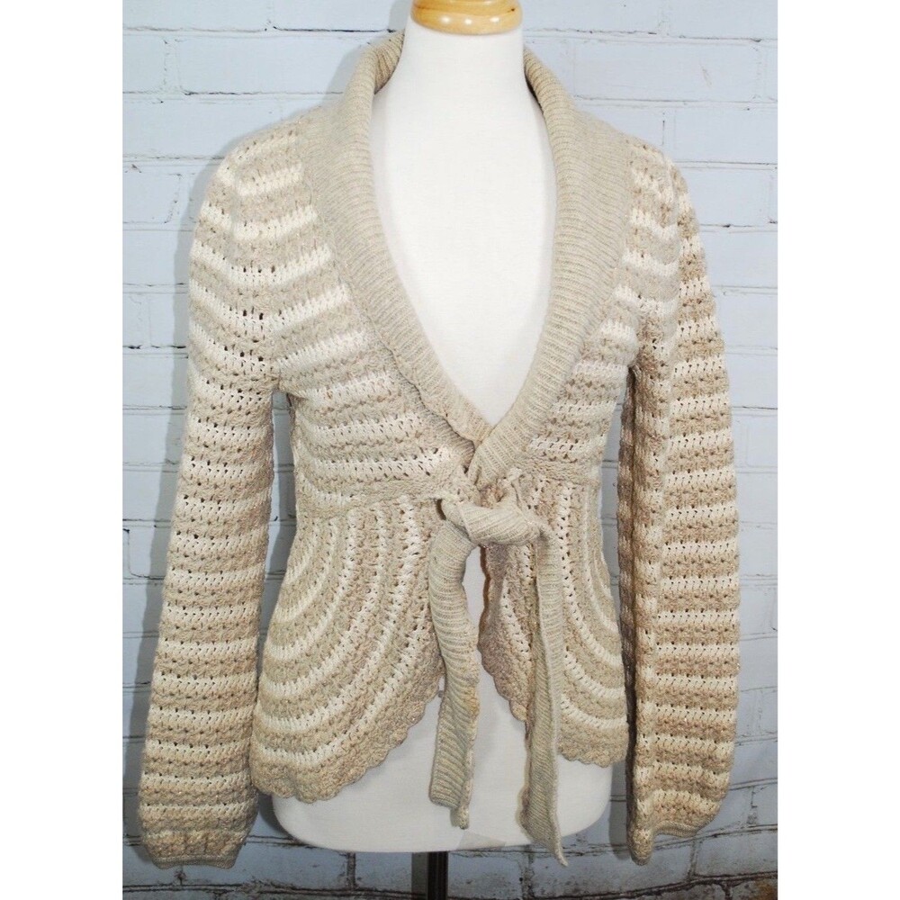 Anthropologie Sleeping On Snow Tie Front Cardigan Sweater Wool Blend Beige Sz. S